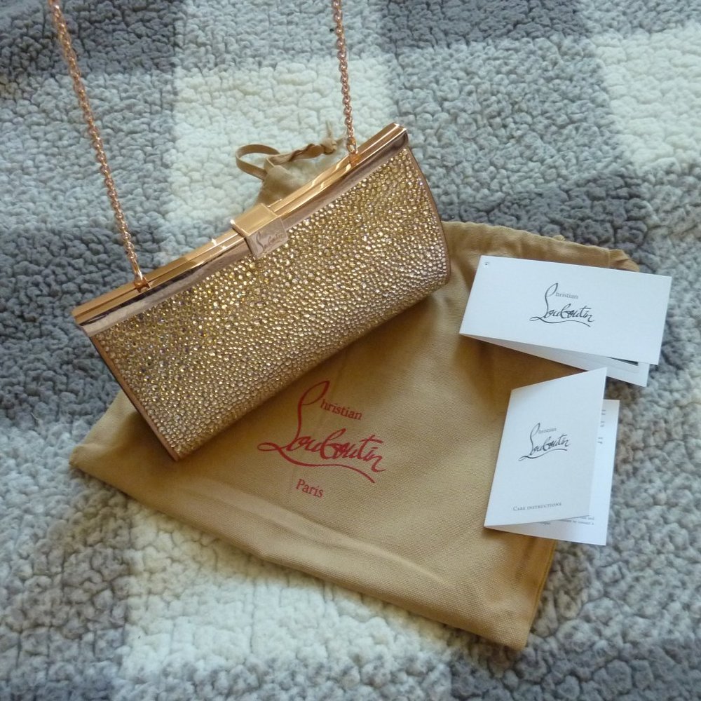 Christian Louboutin 'Palmette' Crystal Clutch Bag on Chain Strap (NEW)